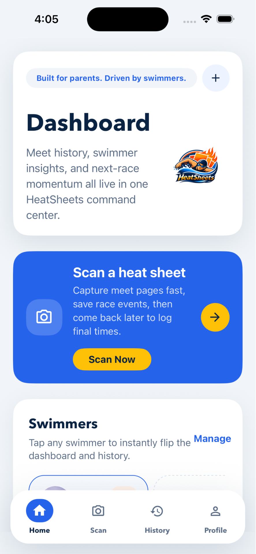 HeatSheets dashboard on iPhone